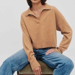 Reformation Cashmere Polo Sweater Camel - Size L